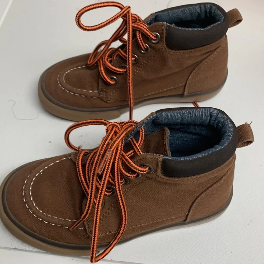 Gymbroee boots mock toe style high tops brown canvas orange laces size 9
